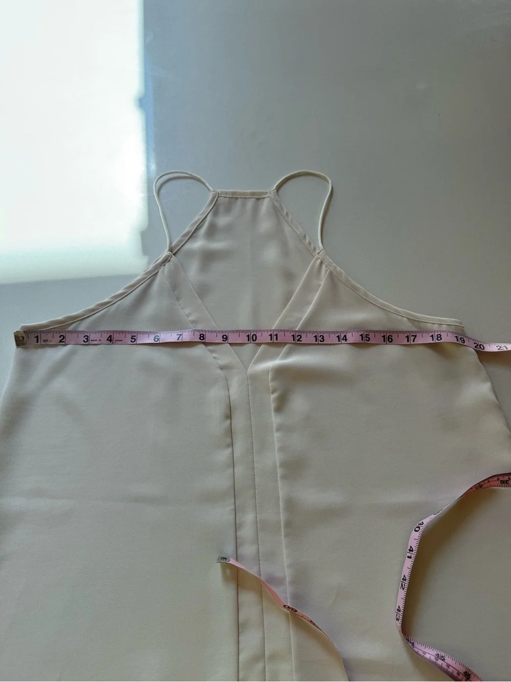 V-Neck Spaghetti Strap Razorback Camisole Tank Top, Beige, Size L - Picture 5 of 8